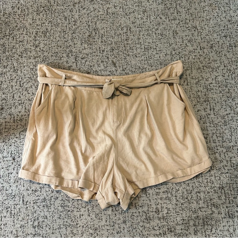 Torrid We Swear by the Fit Brown Linen Waist Tie Paper Bag Shorts Size 26
